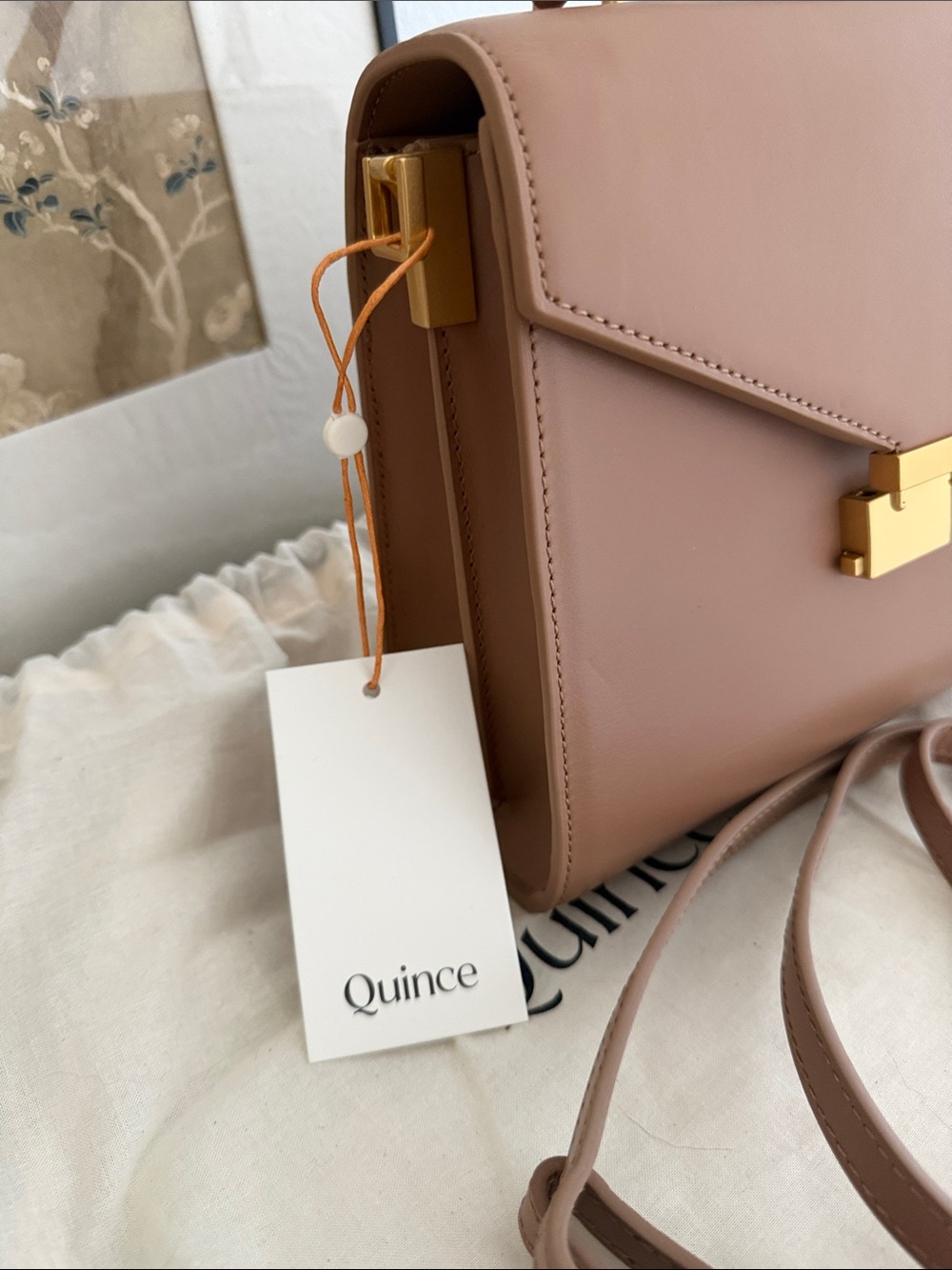 Quince Cognac Italian Leather Structured Top-Handle bag - Picture 2 of 4